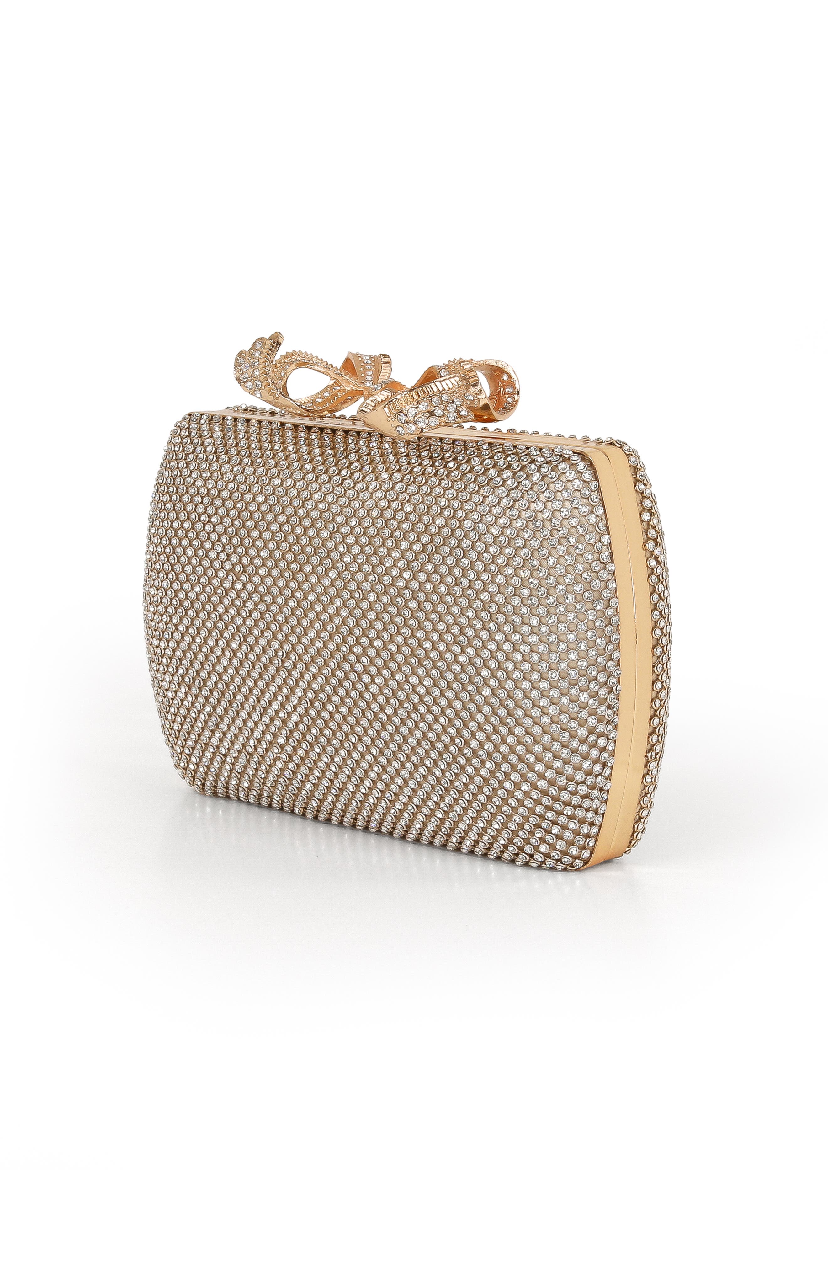 Jewel Badgley Mischka Cassia Crystal Minaudiere w. Bow Clasp, Alternate, color, Gold