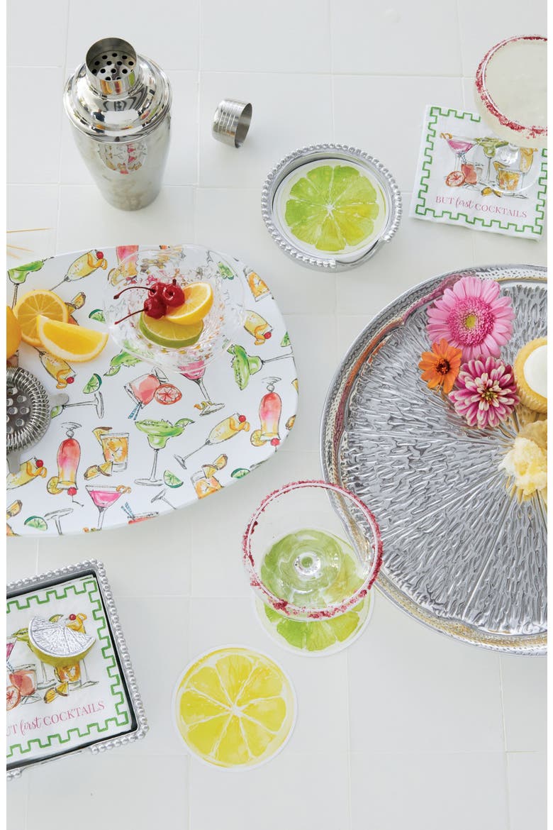 Lemon & Lime Beaded Coaster Set, Alternate, color, SILVER