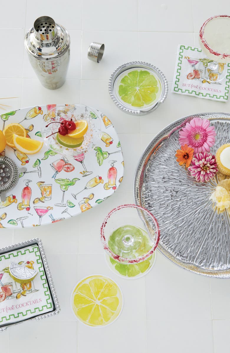 Mariposa Lemon & Lime Beaded Coaster Set, Alternate, color, Silver