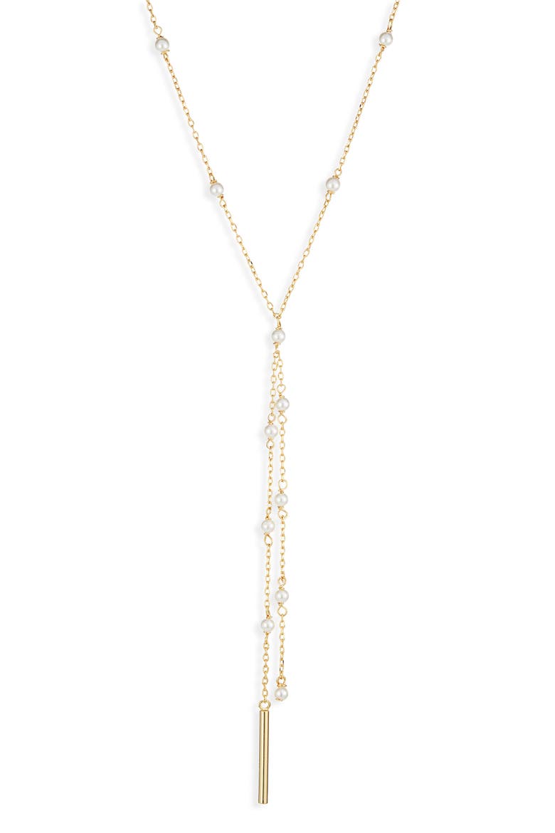 Faux Pearl Station Demi Fine Y-Necklace, Main, color, 14K GOLD PLATED