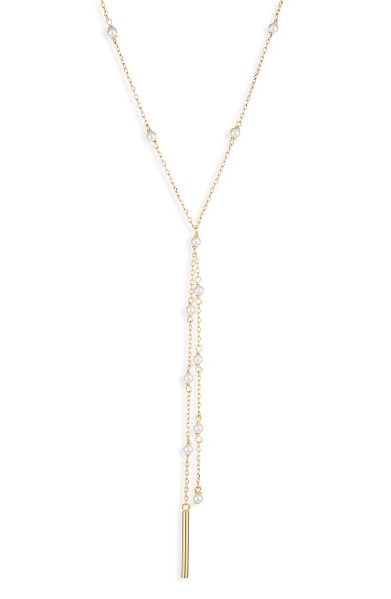 Nordstrom Faux Pearl Station Demi Fine Y-Necklace, Main, color, 14K Gold Plated