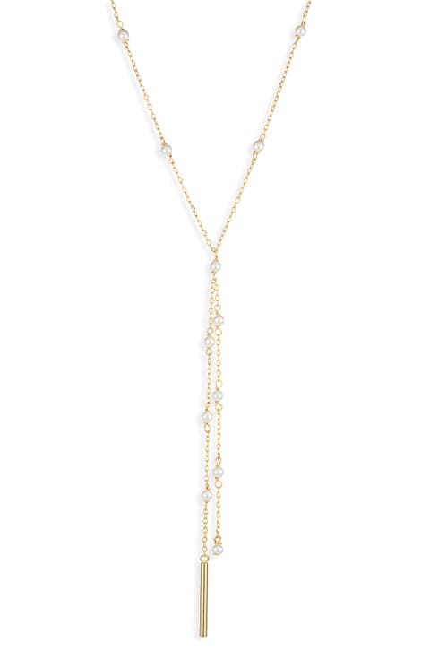 Faux Pearl Station Demi Fine Y-Necklace
