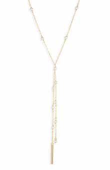 Faux Pearl Station Demi Fine Y-Necklace