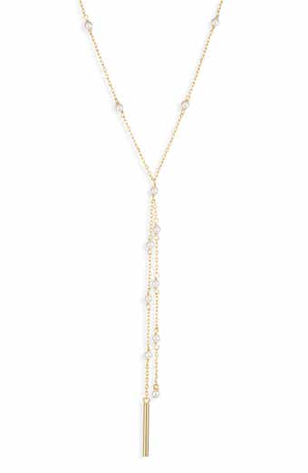Faux Pearl Station Demi Fine Y-Necklace