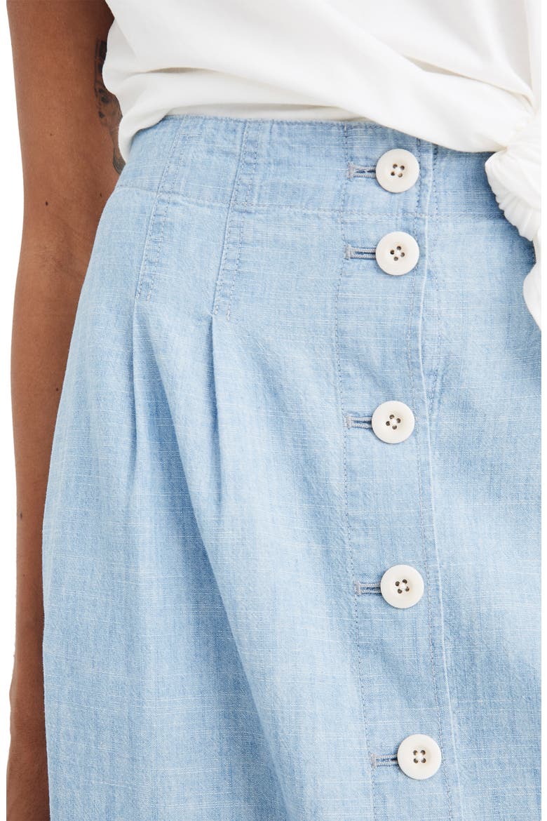 Chambray Patio Button Front Midi Skirt, Alternate, color, WEATHERLY WASH