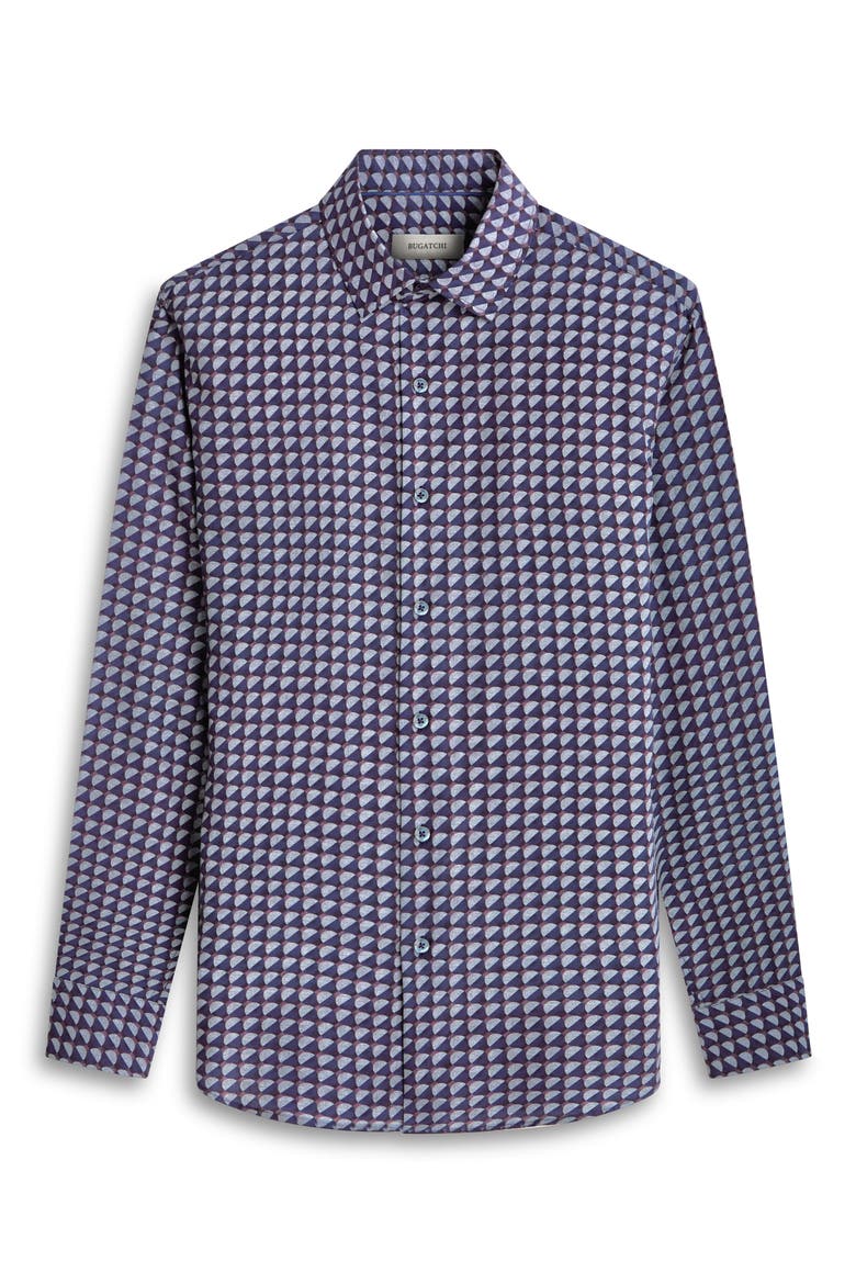 Julian Shaped Fit Print Button-Up Shirt, Alternate, color, NAVY
