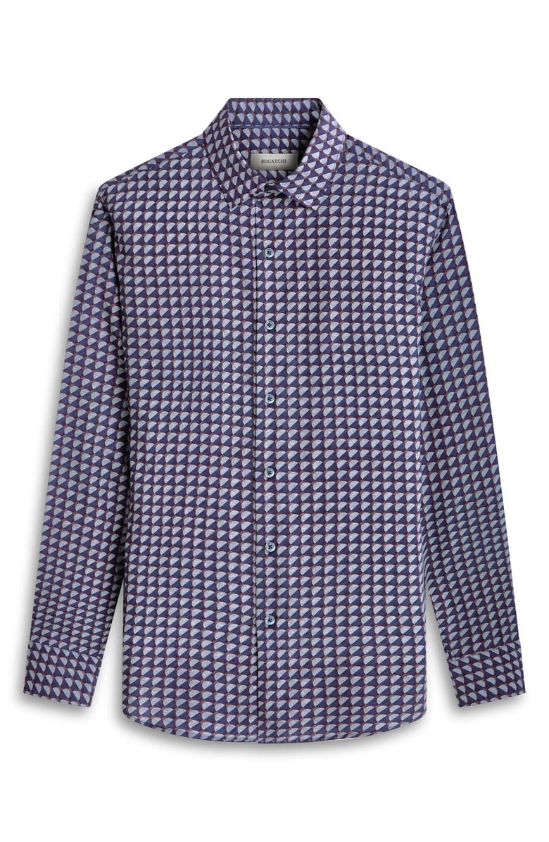 Bugatchi Julian Shaped Fit Print Button-Up Shirt, Alternate, color, Navy