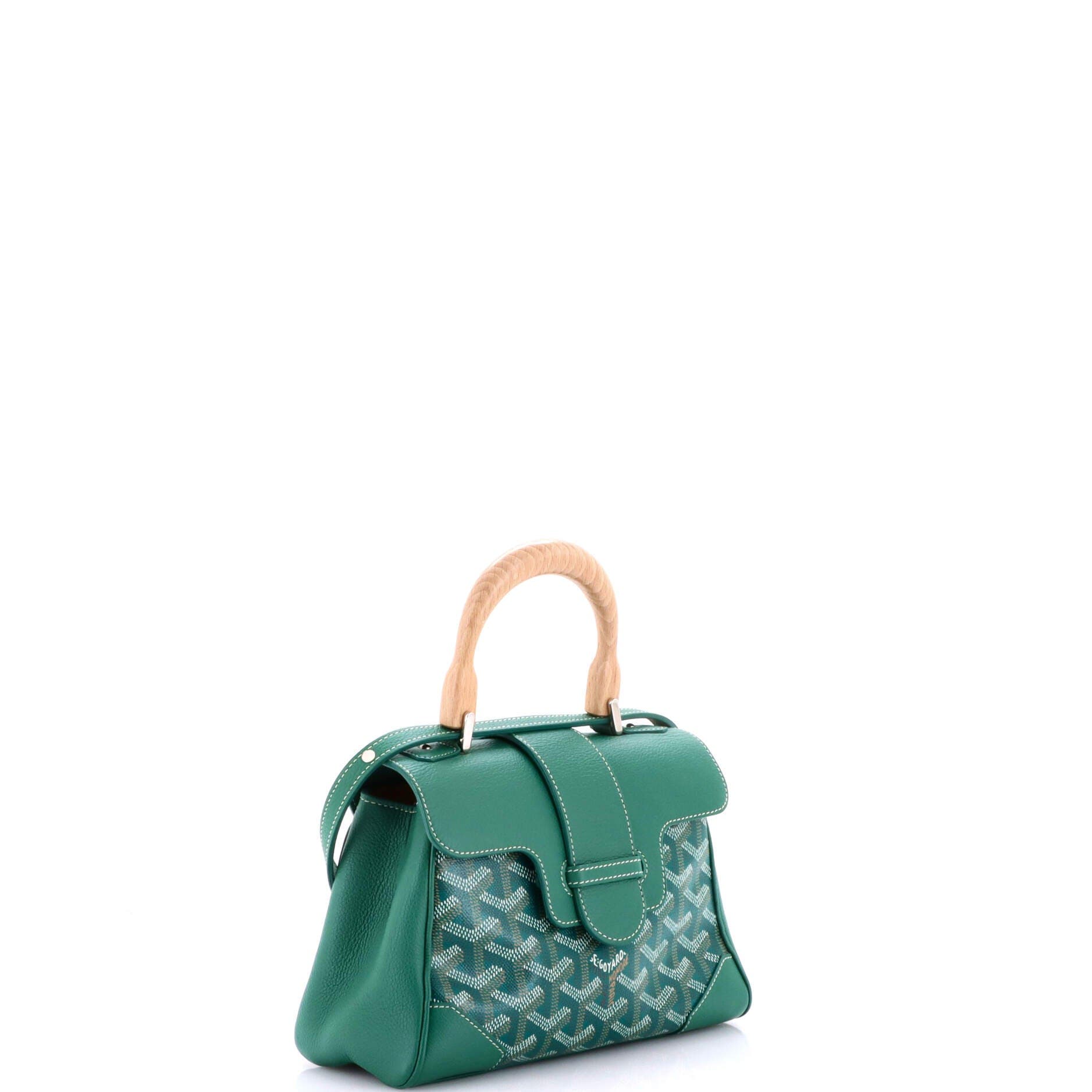 Pre-Owned Goyard Saigon Top Handle Bag Coated Canvas with Leather Mini, Alternate, color, Green