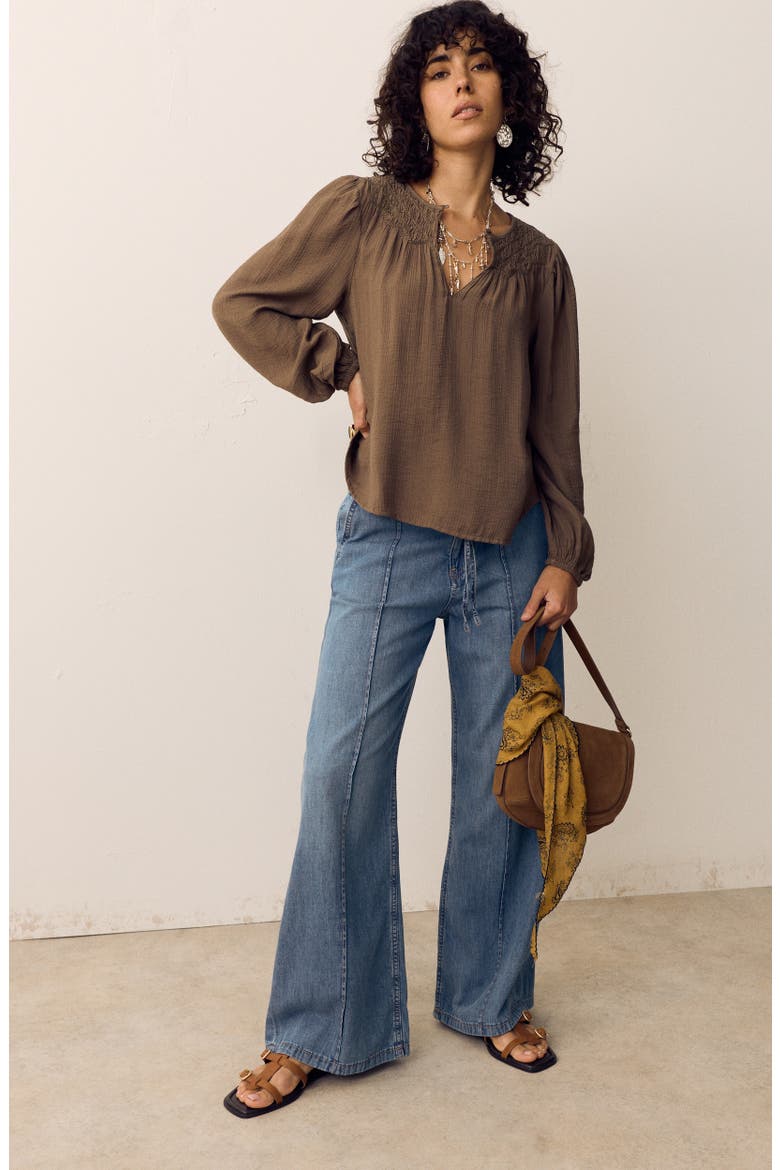 Floppy Pintuck Wide Leg Jeans, Alternate, color, MEDIUM INDIGO BLUE