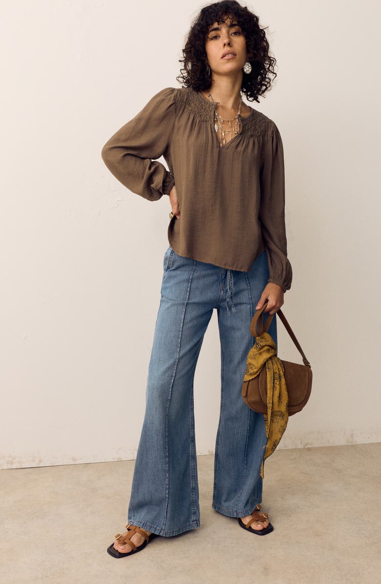 PER UNA BY M&S Floppy Pintuck Wide Leg Jeans, Alternate, color, Medium Indigo Blue