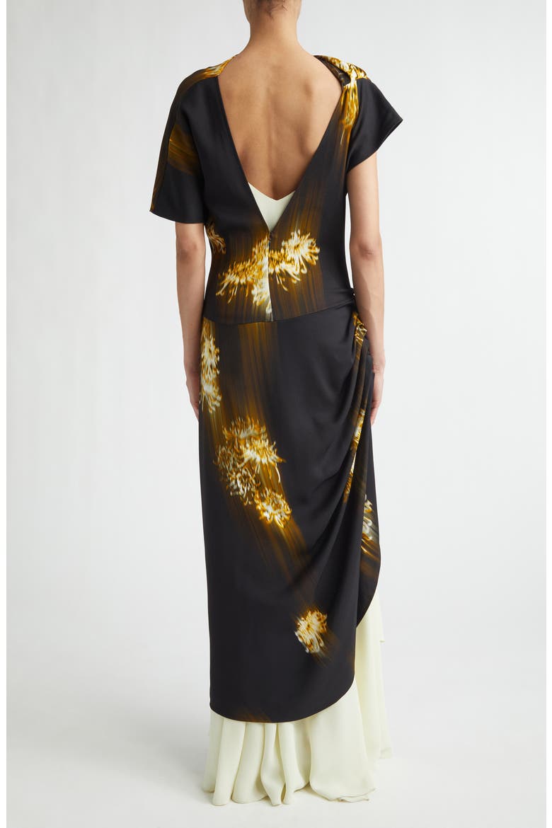 Antonella Asymmetric Floral Print Stretch Cady Dress, Alternate, color, BLACK MULTI