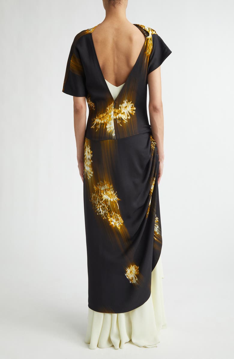 Proenza Schouler Antonella Asymmetric Floral Print Stretch Cady Dress, Alternate, color, Black Multi