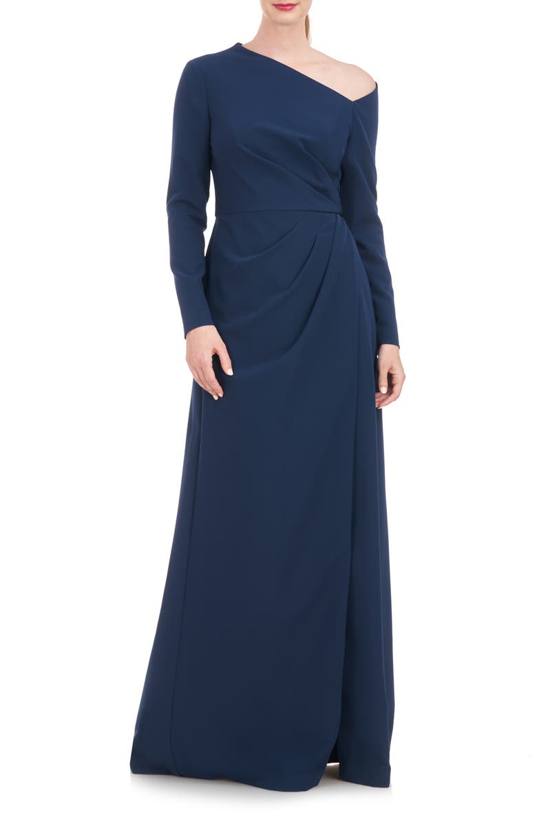 Kay Unger Irina Long Sleeve A-Line Gown, Main, color, Night Blue