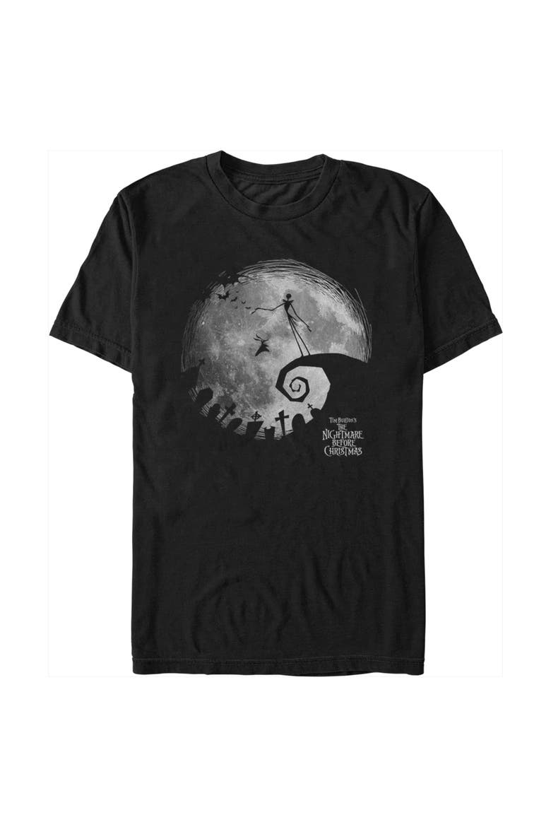 Men's The Nightmare Before Christmas Black and White Moon Scene T-Shirt, Main, color, Black