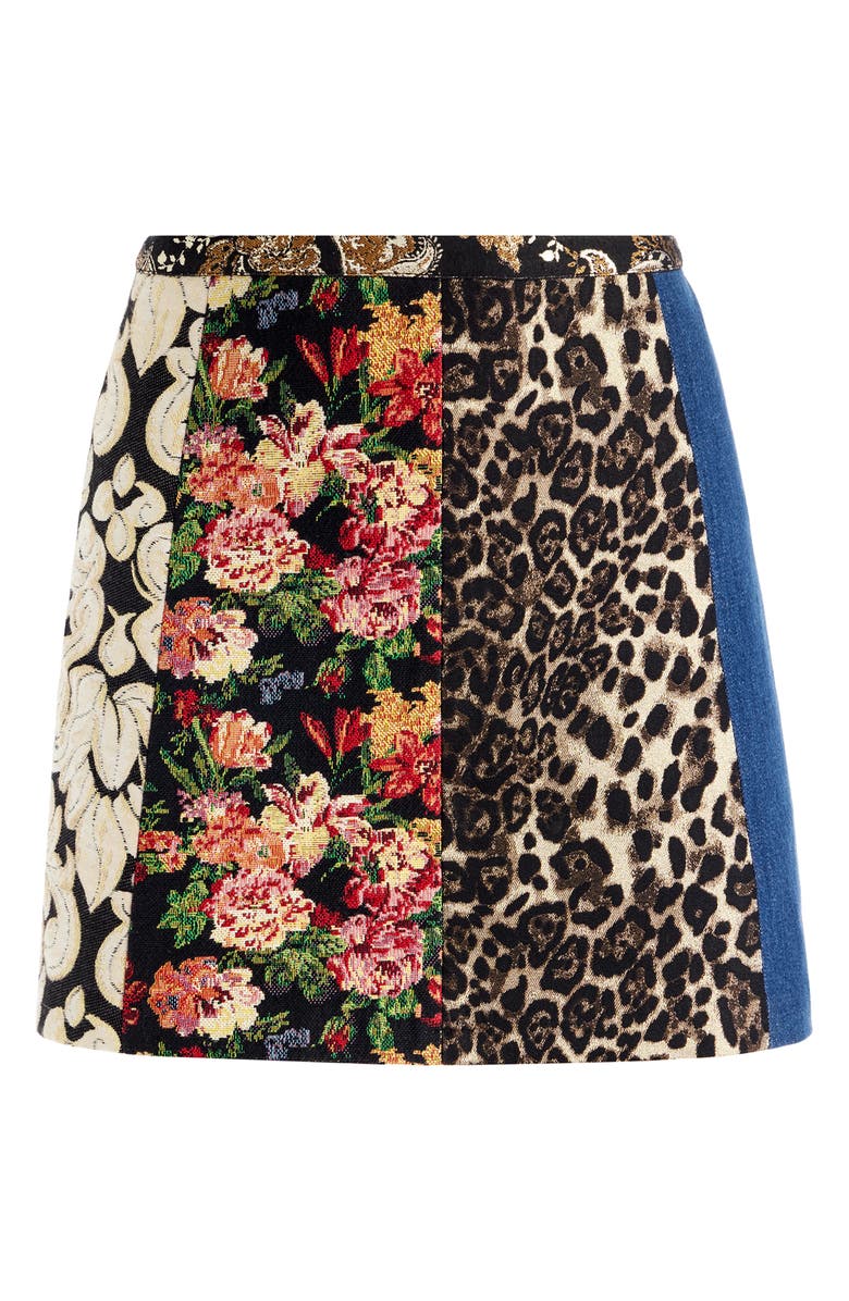 Alice + Olivia Riley Patchwork Miniskirt, Alternate, color, Lola Blue/ Multi