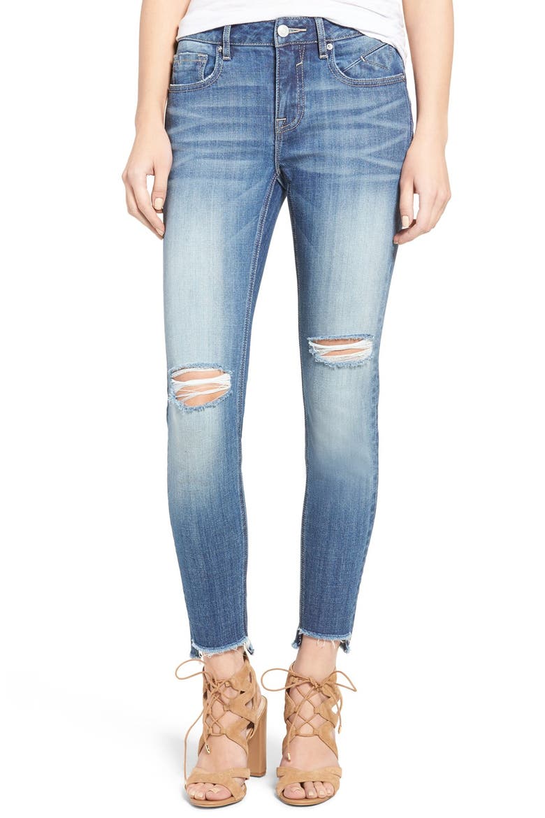 Chelsea Distressed Raw Hem Skinny Jeans, Main, color, LIGHT WASH