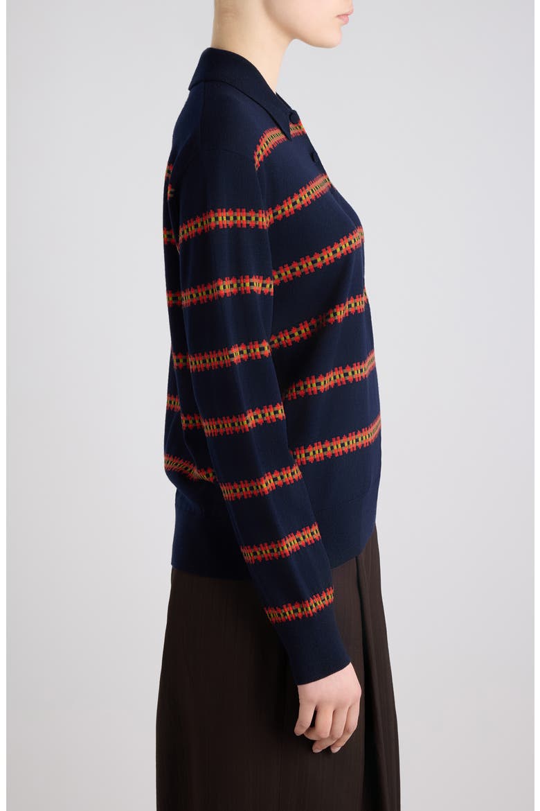 Tunos Geometric Stripe Wool Polo, Alternate, color, NAVY