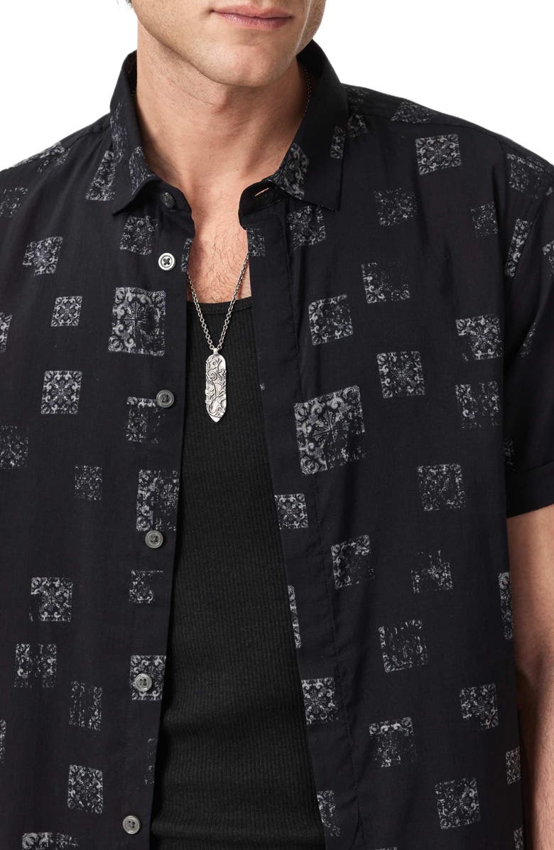 John Varvatos Loren Slim Fit Short Sleeve Button-Up Shirt, Alternate, color, Black