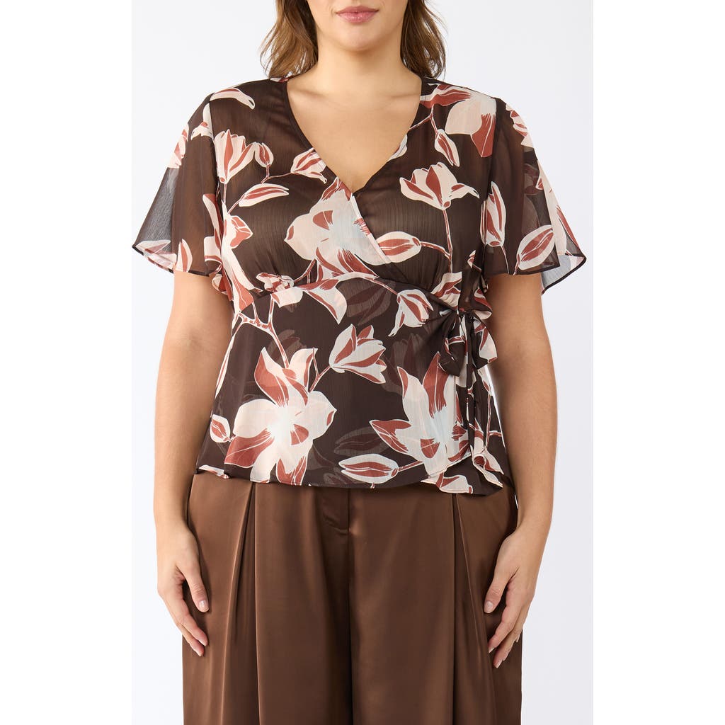 Estelle Azalea Petal Wrap Top In Brown Print