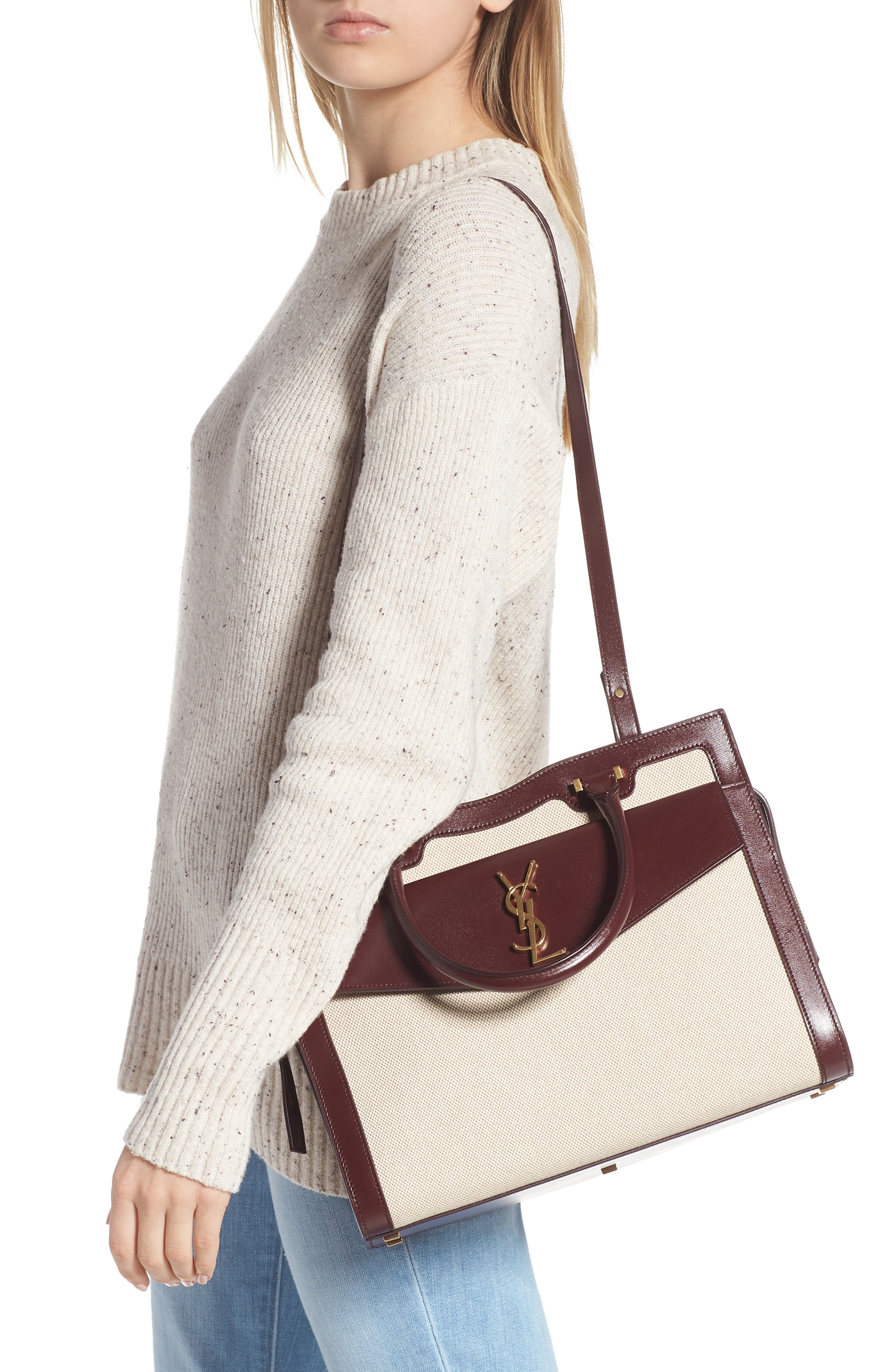 Saint Laurent Medium Uptown Cabas Satchel, Alternate, color, 