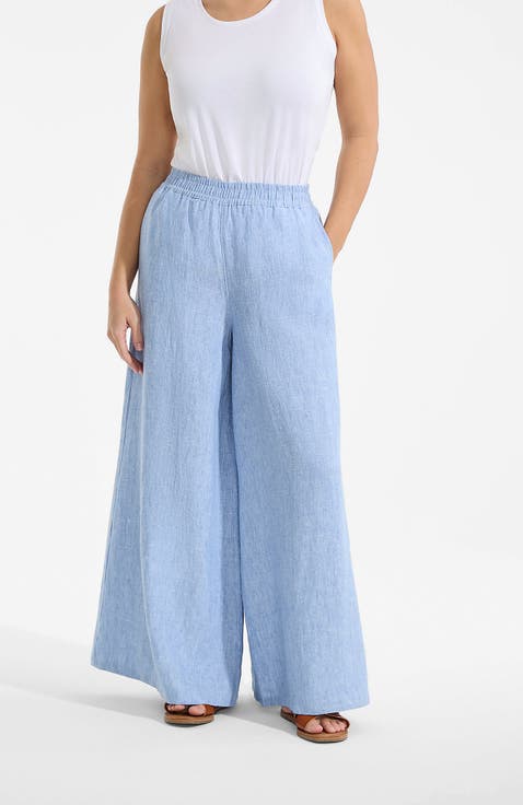 Linen High Rise Palazzo Pants