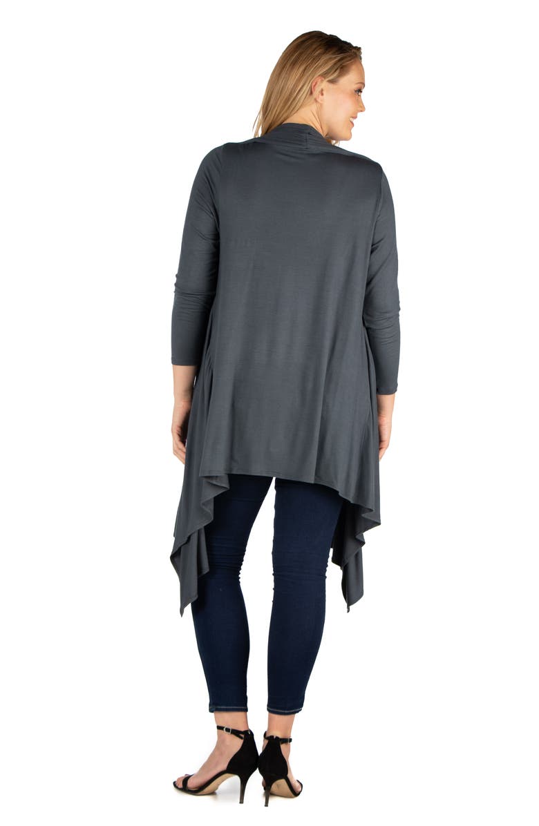 24seven Comfort Apparel Plus Size Extra Long Open Front Cardigan, Alternate, color, Charcoal