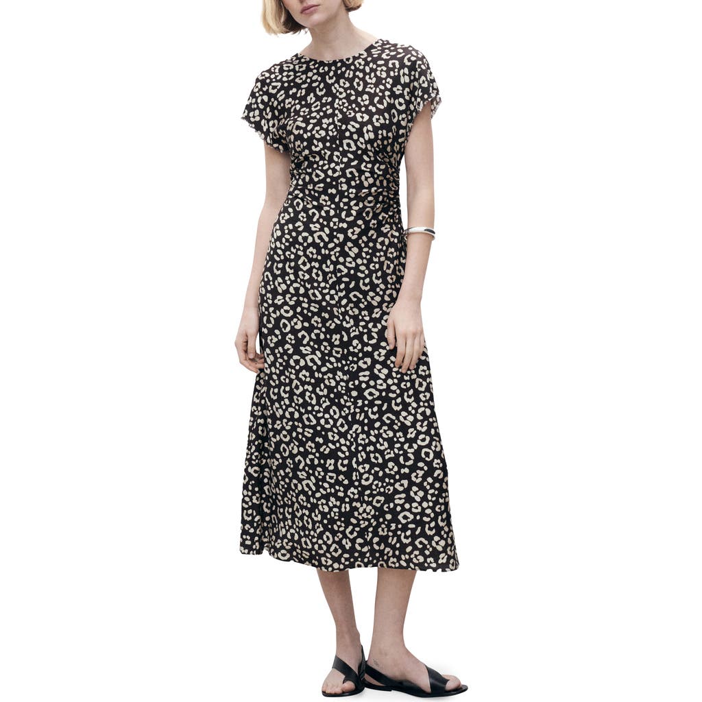Mango Leopard Print Midi Dress In Black