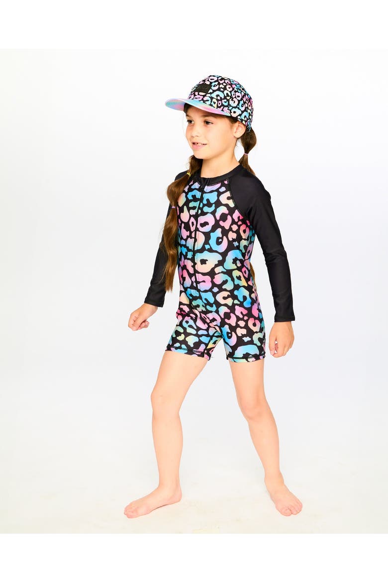 One-Piece Long Sleeve Leopard Rashguard, Alternate, color, Black Leopard Print