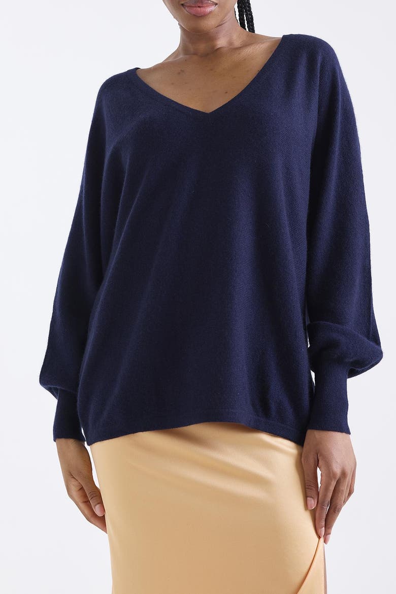Paros V-Neck 100% Cashmere Sweater, Alternate, color, NAVY