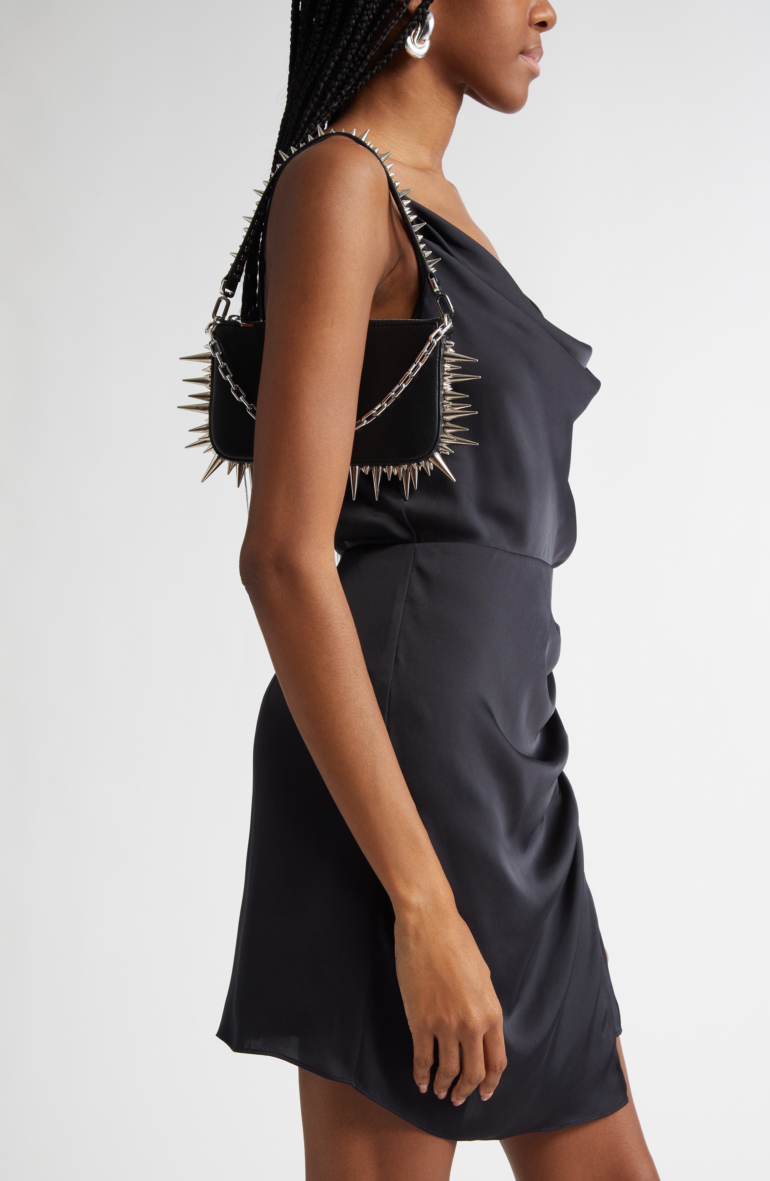 Christian Louboutin Loubila Spike Leather Shoulder Bag, Alternate, color, 