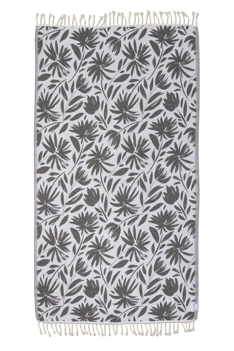 Whimsical Flower Organic Turkish Towel, Alternate, color, Black