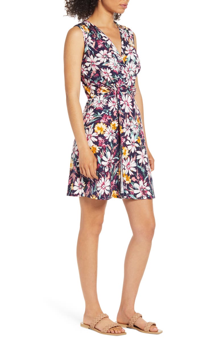 Loveappella Floral Twist Front Knit Dress, Alternate, color, Navy Multi