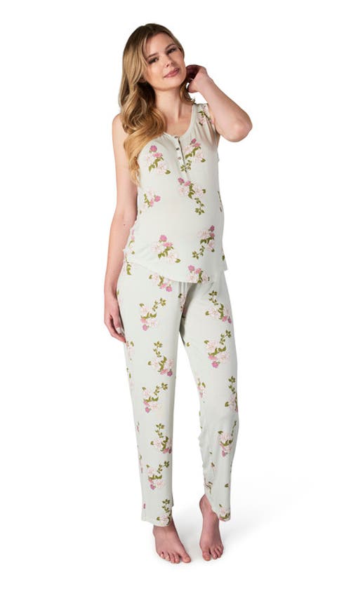 Everly Grey Maternity Joy Tank & Pants /nursing Pajama Set In White