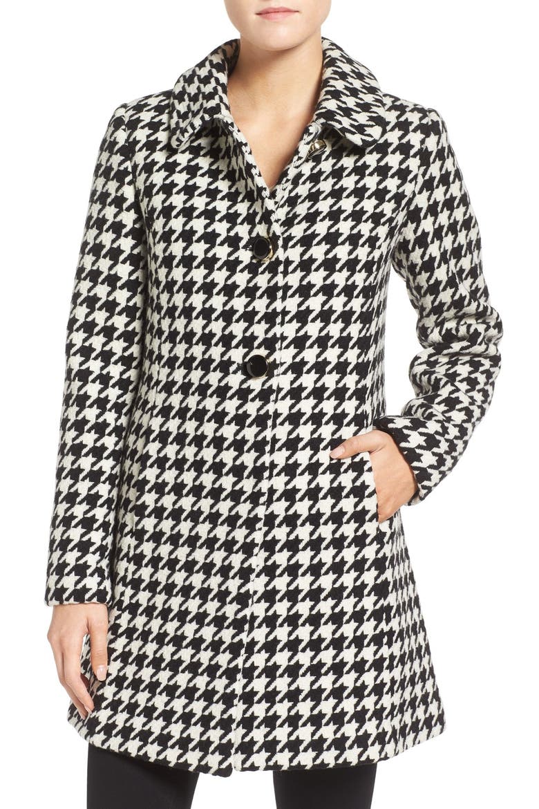 houndstooth wool blend coat, Main, color, BLACK/ CREAM