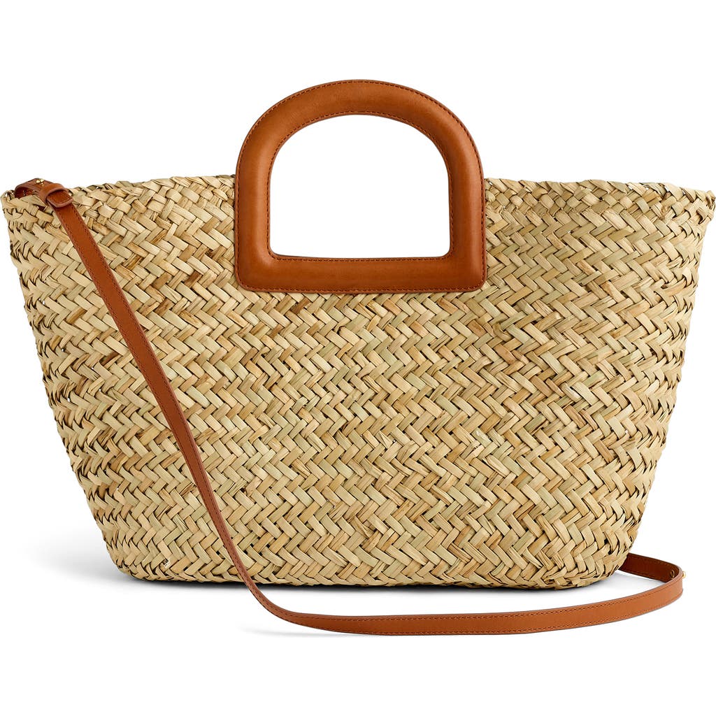 Madewell The Large Handwoven Straw Crossbody Basket Tote In Saddle Brown Multi
