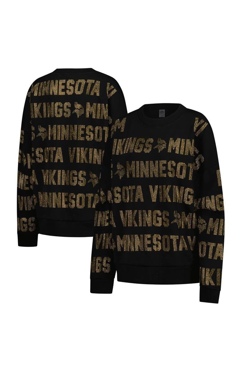 GAMEDAY COUTURE Women's Gameday Couture Black Minnesota Vikings Oversized Hype Era Rhinestone Text Sweatshirt, Main, color, Black