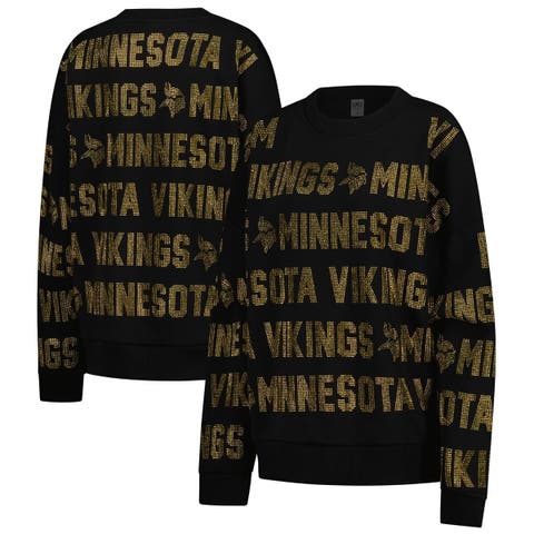 Women's Gameday Couture Black Minnesota Vikings Oversized Hype Era Rhinestone Text Sweatshirt