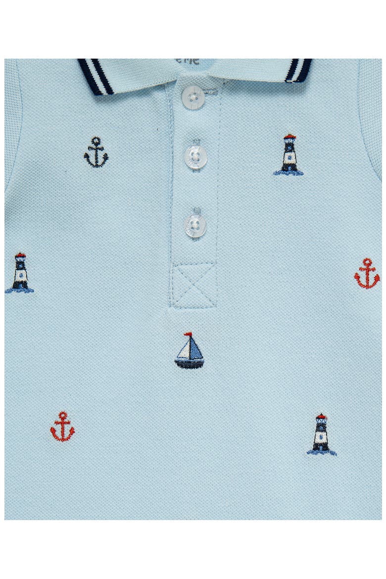 Nautical Embroidered Knit Romper & Hat Set, Alternate, color, BLUE