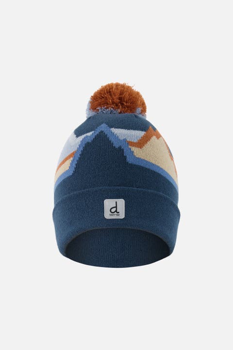 Winter Mountain Jacquard Rolled Cuff Knit Hat with Pompom