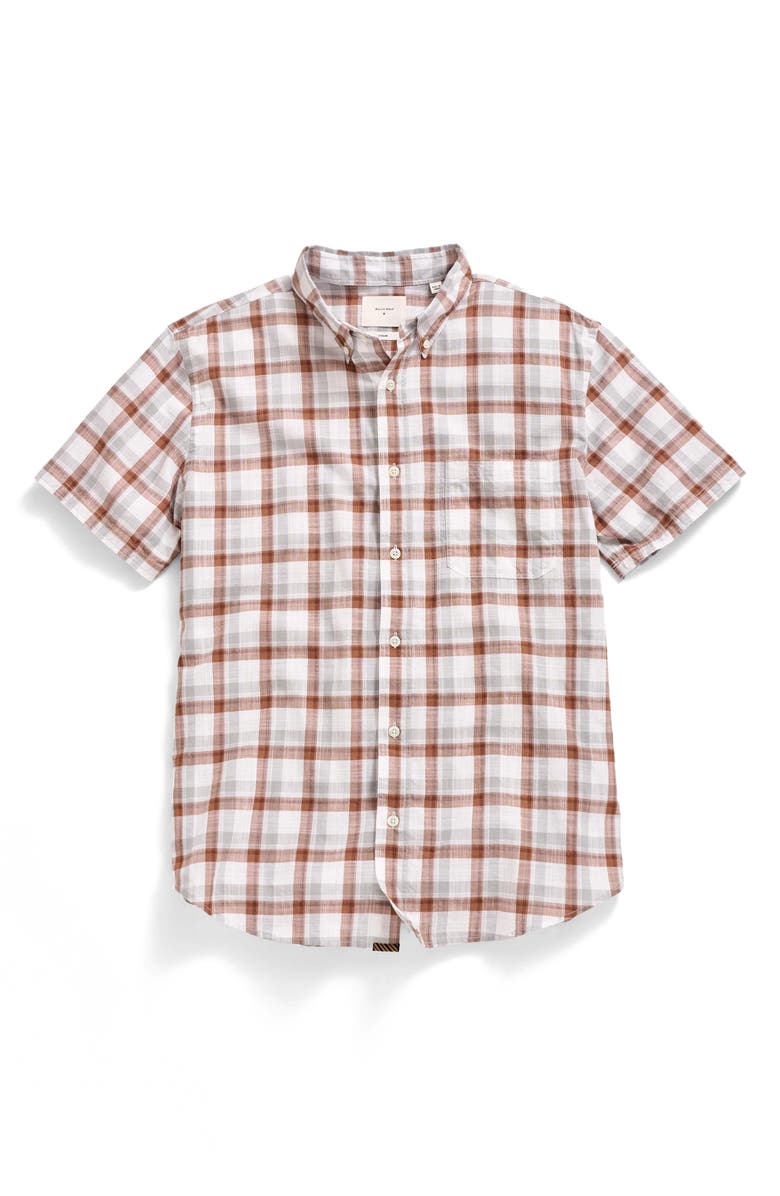 Billy Reid Tatter Plaid Short Sleeve Button-Down Shirt, Alternate, color, Oak/ Multi