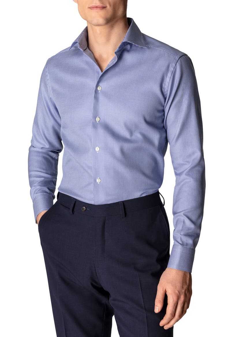 Slim Fit Houndstooth Cotton Dress Shirt, Main, color, BLUE