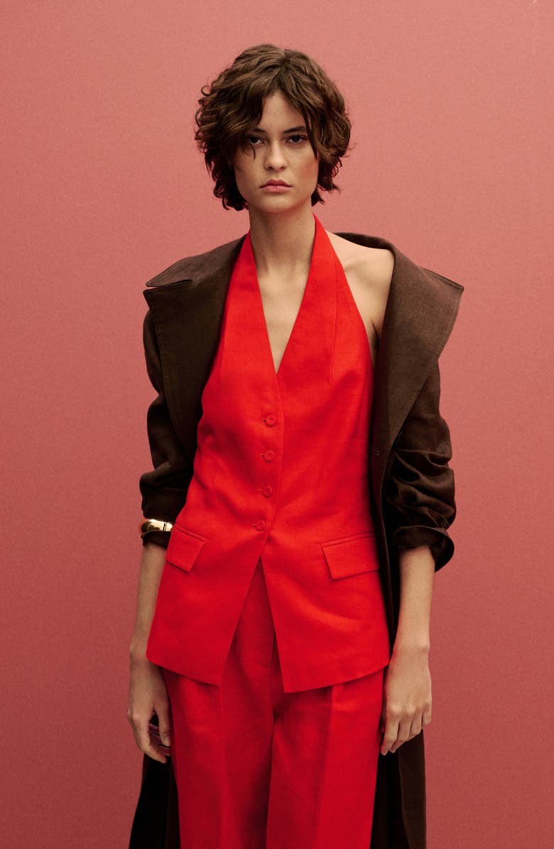 MANGO Limona Linen Halter Vest, Alternate, color, Red