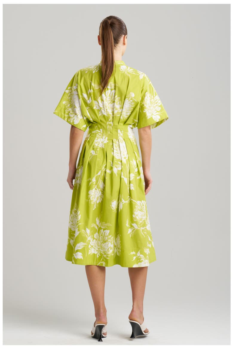 Miykao - Printed Cotton Poplin Pleat Release Button Down Dress, Alternate, color, CHARTREUSE