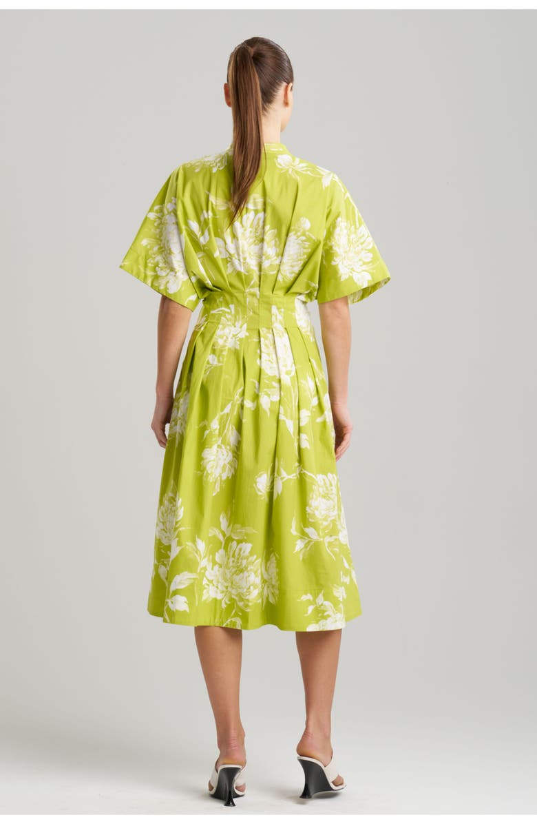 Natori Miykao - Printed Cotton Poplin Pleat Release Button Down Dress, Alternate, color, Chartreuse