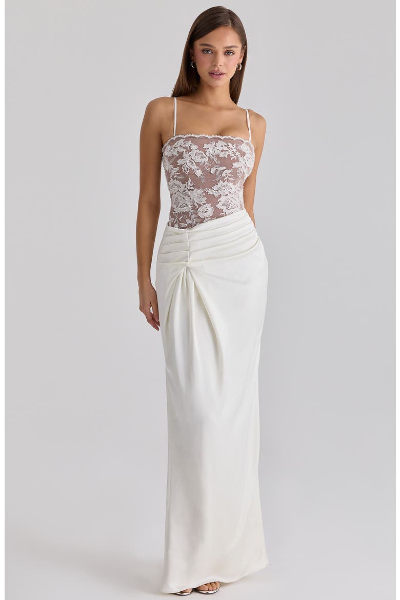 Eliette Lace & Satin Column Gown, Alternate, color, WHITE