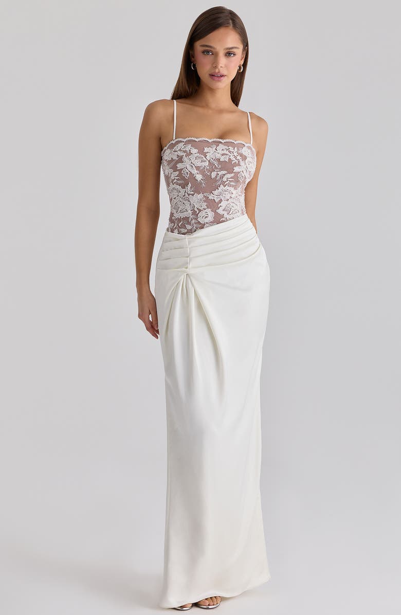 HOUSE OF CB Eliette Lace & Satin Column Gown, Alternate, color, White