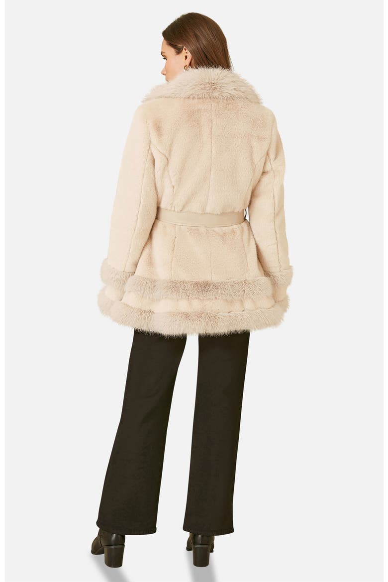 Luxe Faux Fur Tie Belt Swing Coat, Alternate, color, Cream