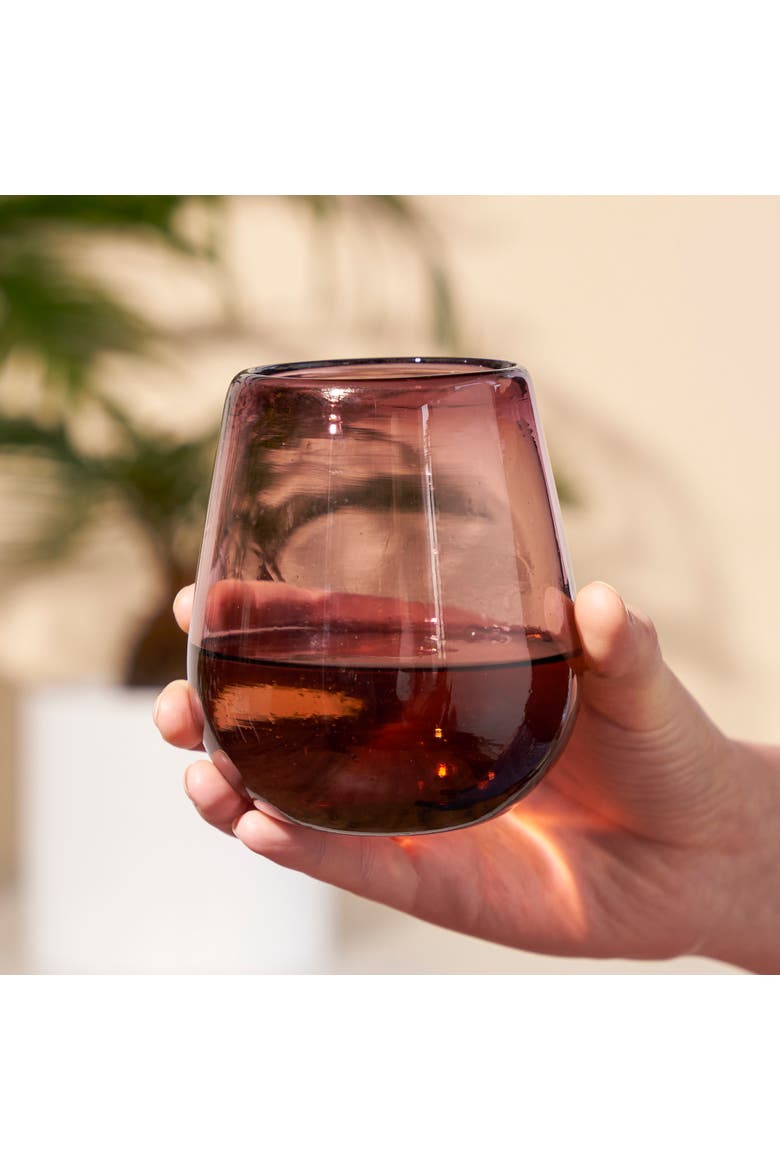 Segunda Vida Rosado Recycled Stemless Wine Glasses Set of 2, Alternate, color, Pink
