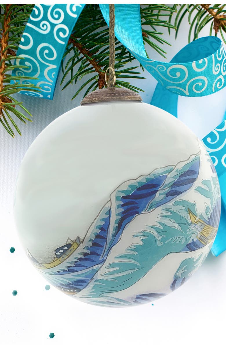 OVERSTOCK ART "The Great Wave off Kanagawa" Katsushika Hokusai Hand Painted Glass Ornament, Main, color, 