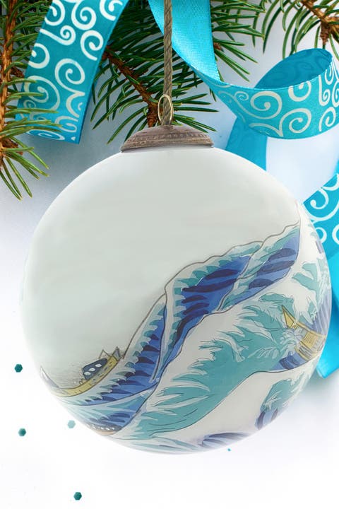 "The Great Wave off Kanagawa" Katsushika Hokusai Hand Painted Glass Ornament